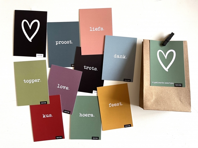 Zakje kadokaartjes kleur typewriter